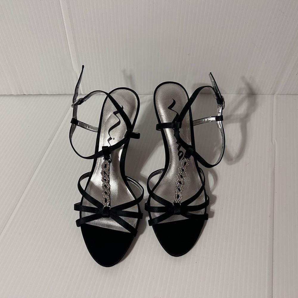 Nina black satin w/rhinestones formal evening heels women size 7 M